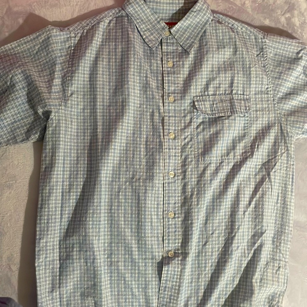 Counter culture button down size large blue and white